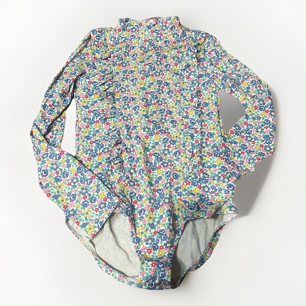 Mini Boden Girls Floral Rash Guard One Piece Swimsuit 11-12